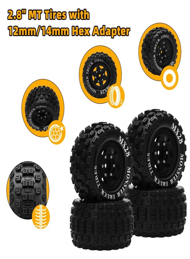 إطارات سيارات التحكم عن بعد MX28 F/R مقاس 2.8 بوصة مع محول سداسي 12 مم/14 مم، مجموعة عجلات وإطارات سيارات التحكم عن بعد بمقياس 1/10، إطارات شاحنات التحكم عن بعد لسيارات Arrma Big Rock Granite وTraxxas Rustler Stampede، مجموعة VORTEKS 3S من 4 قطع (النمط B) - أسود - Image 3